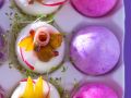 Rezept: Gefüllte  Eier mit Pilzen, Paprika, Schinken und Kresse
