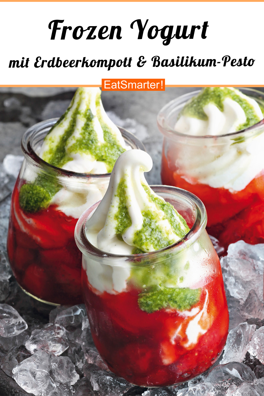 Frozen Yogurt mit Erdbeerkompott und Basilikum-Pesto Rezept | EAT SMARTER