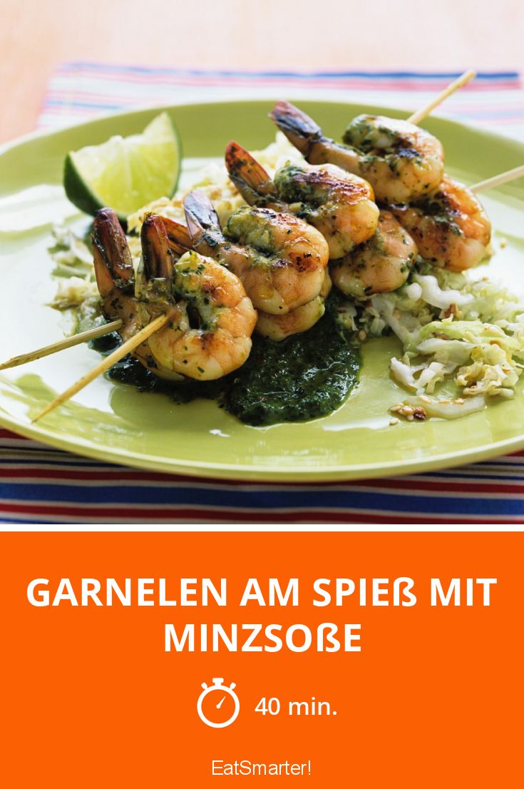Garnelen am Spieß mit Minzsoße Rezept | EAT SMARTER
