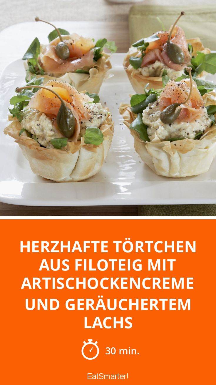 Herzhafte Törtchen aus Filoteig mit Artischockencreme und geräuchertem
