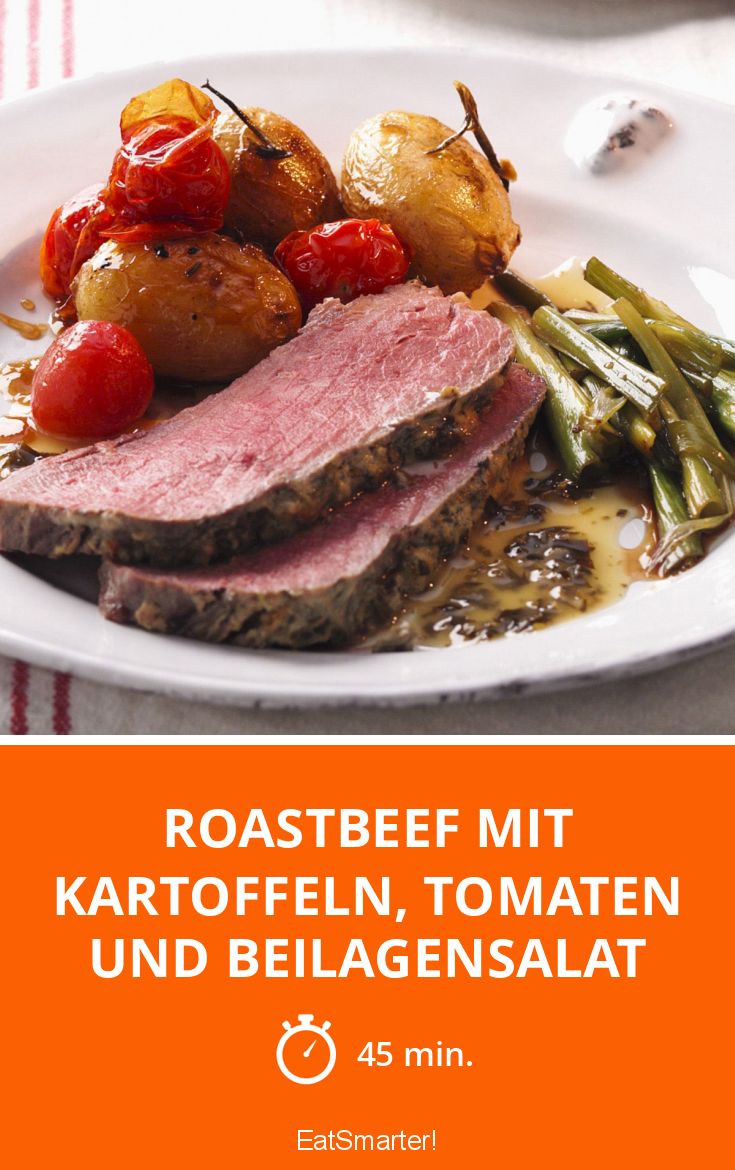 Roastbeef mit Kartoffeln, Tomaten und Beilagensalat Rezept | EAT SMARTER