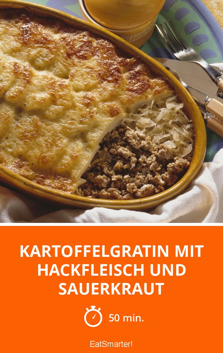 Gratin Vom Kartoffelpüree Mit Hackfleisch Und Sauerkraut