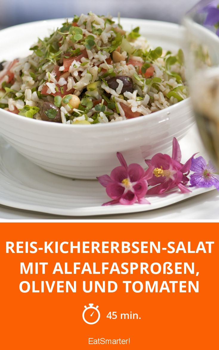 Reis-Kichererbsen-Salat mit Alfalfasproßen, Oliven und Tomaten Rezept ...