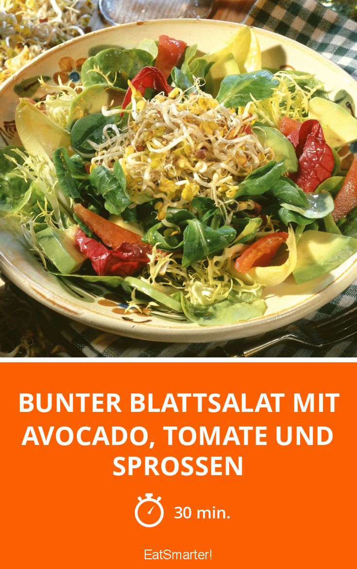 Bunter Blattsalat mit Avocado, Tomate und Sprossen Rezept | EAT SMARTER Bunter Blattsalat mit Avocado, Tomate und Sprossen Rezept | EAT SMARTER