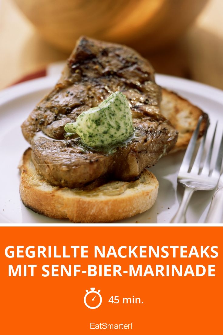 Gegrillte Nackensteaks mit Senf-Bier-Marinade Rezept | EAT SMARTER