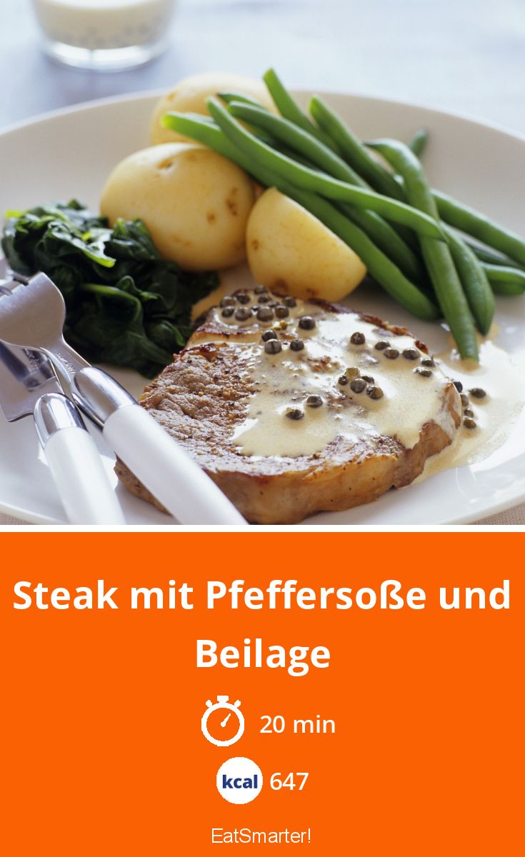 Steak mit Pfeffersoße und Beilage Rezept | EAT SMARTER Steak mit Pfeffersoße und Beilage Rezept | EAT SMARTER