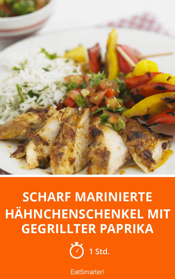 Scharf marinierte Hähnchenschenkel mit gegrillter Paprika Rezept | EAT ...