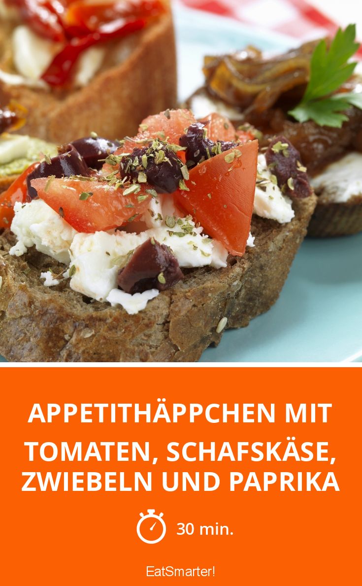 Appetithäppchen mit Tomaten, Schafskäse, Zwiebeln und Paprika Rezept ...