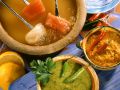 Fondue mit Fisch und Saucen Rezept