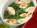 Gebackene Eier mit Spinat, Frischkäse und Püree Rezept