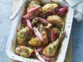 Gebackene Hähnchenkeulen mit Rhabarber Rezept