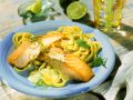 Gebratener Lachs mit Nudeln und Limettensoße Rezept