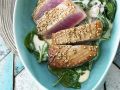 Gebratener Thunfisch mit Sesam und Spinat Rezept