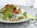 Gebratenes Hähnchen mit grüner Soße und Reis Rezept