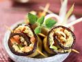 Gefüllte Auberginenröllchen vegetarisch Rezept