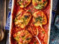 Gefüllte Paprika mit Linsen in Tomaten-Bohnen-Sauce Rezept
