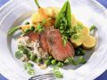 Kalbsfilet mit Gemüse, Mascarpone-Soße und Polentaschnitten Rezept