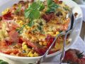 Nudel-Tomaten-Gratin mit Schinken und Mais Rezept