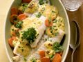 Seelachs überbacken auf Senfmöhren Rezept