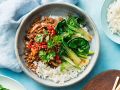 Stir-Fry mit Hackfleisch, Shiitake und Paksoi auf Reis Rezept