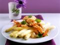 Weißer Spargel mit gebratenen Shrimps und Tomaten Rezept