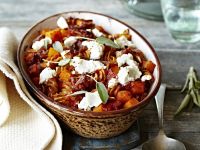 Kürbis-Fusilli-Auflauf mit Ziegenkäse Rezept