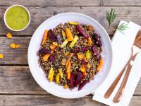 Ofengemüse-Salat mit Linsen und Aprikosen-Algenöl-Dressing Rezept