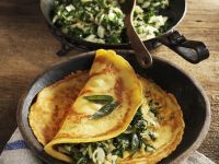 Pfannkuchen aus Kichererbsenmehl mit Mangoldgemüse Rezept