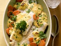Seelachs überbacken auf Senfmöhren Rezept