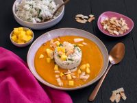 Süßkartoffel-Mango-Suppe mit Kräuter-Reis-Einlage Rezept