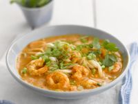 Suppe aus Singapur mit Garnelen und Nudeln Rezept