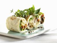 Tortilla gefüllt mit Lamm dazu Tomatensalsa Tortilla gefüllt mit Lamm dazu Tomatensalsa