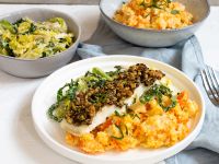 Überbackener Kabeljau auf Rahmwirsing mit Rübenstampf