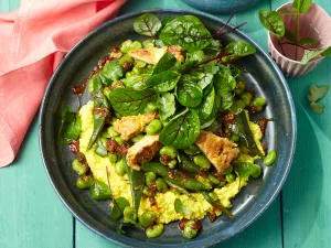 Bohnenmix mit Frittata und Hirsebrei