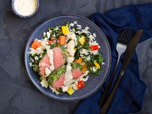 Kalbsfilet im Basilikum-Mantel mit Mangold-Duftreis Rezept