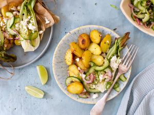 Limetten-Kartoffeln mit Paksoi und Gurken-Salsa Rezept