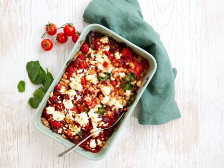 Gebackene Bohnen mit Spinat und Feta