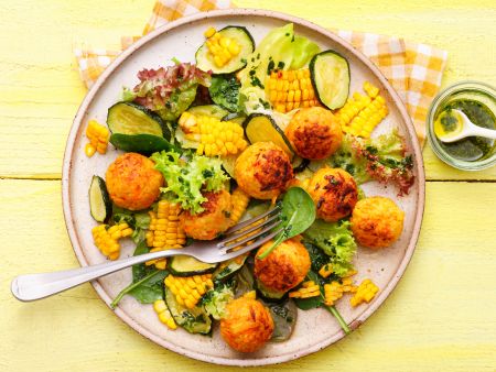 Gerösteter Maissalat mit Bulgurbällchen