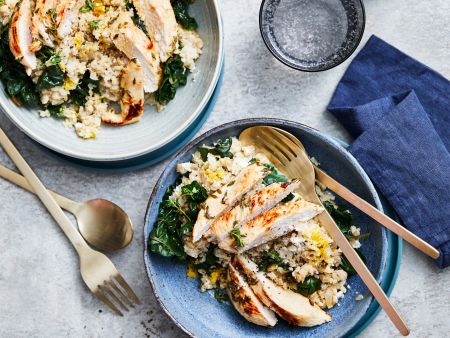 Hähnchen mit Gersten-Blumenkohl-Risotto