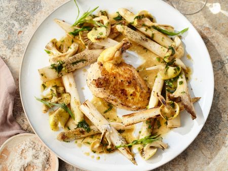 Hähnchenbrust mit weißem Spargel in Estragonbutter