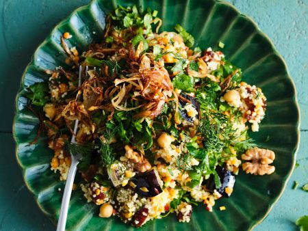 Linsen-Kichererbsen-Salat mit Auberginen
