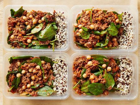 Quinoa-Reis mit Hackfleisch-Kichererbsen-Sauce