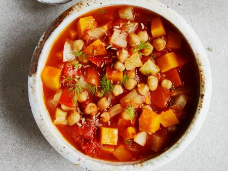 Roter Kürbis-Fenchel-Eintopf mit Kichererbsen
