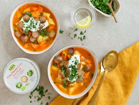 Sauerkraut-Kartoffel-Eintopf mit Veggie-Würstchen Rezeptvideo