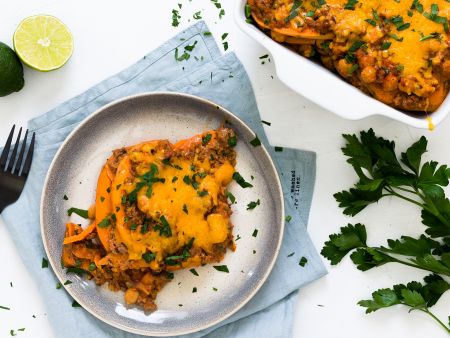 Süßkartoffel-Lasagne mit Kichererbsen