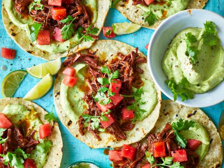 Tacos mit Rindfleisch und Wassermelone