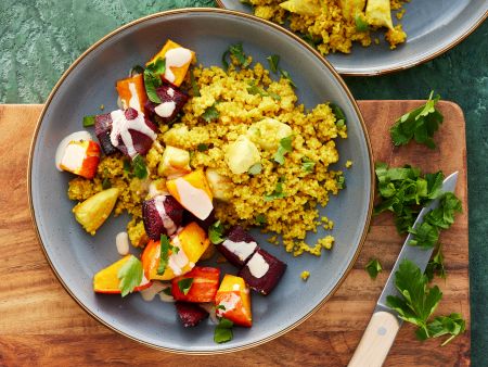 Warmer Kürbissalat mit Hähnchen und Couscous