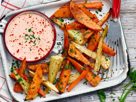 Wurzelgemüse aus dem Ofen mit Dip