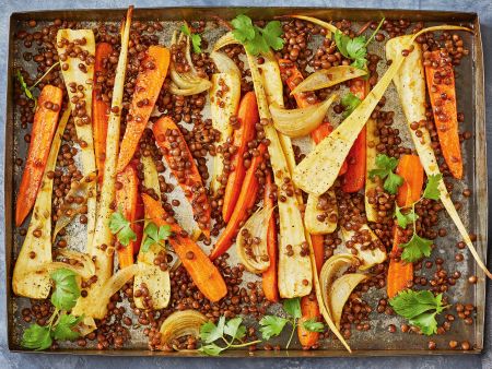 Wurzelgemüse mit Linsen vom Blech