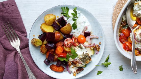 Ofengemüse mit Joghurt-Dip
